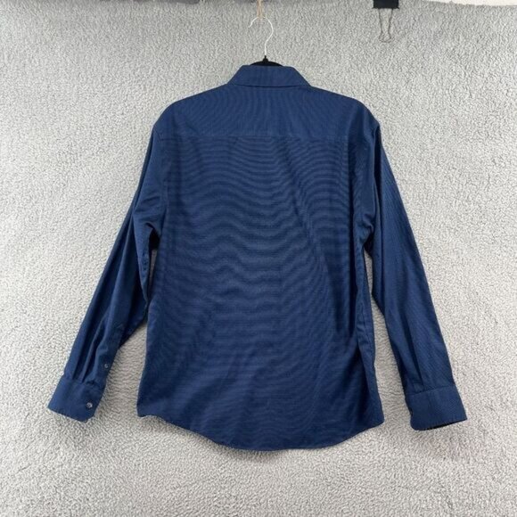 Egara Shirt Mens Large Navy Blue Non Iron Long Sleeve Shirt Textured Cotton - Picture 2 of 9